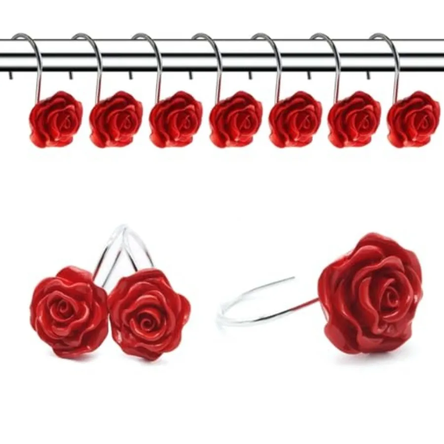 

12 PCS Home Fashion Decorative Anti Rust Shower Curtain Hooks Rose Design Shower Curtain Rings Hooks