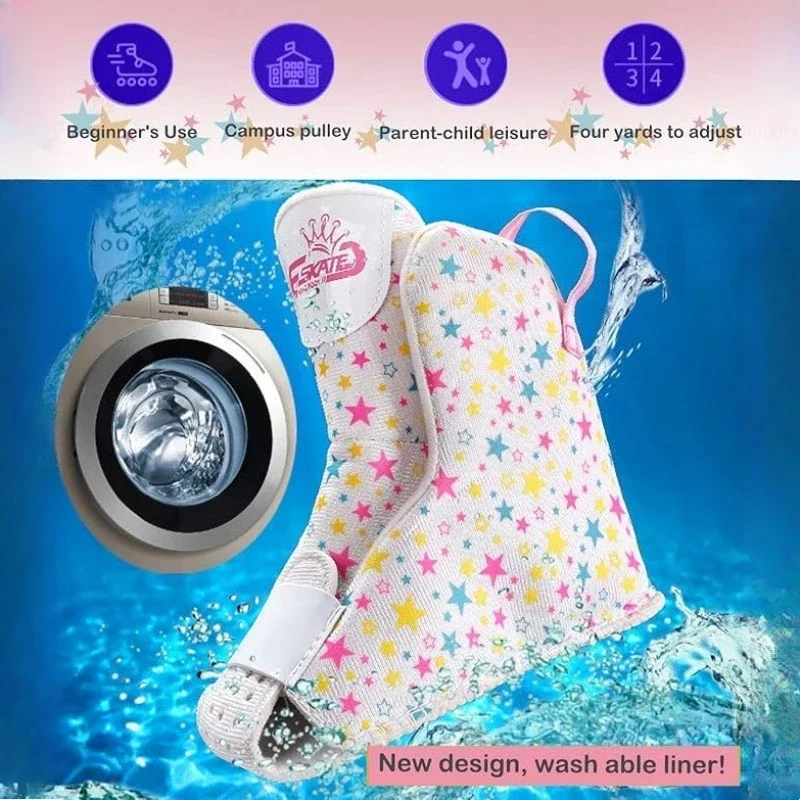 Flash Pattini a rotelle a doppia fila Scarpe Pattini da ghiaccio per bambini Pattini a rotelle a 4 ruote per principianti Rulli di dimensioni regolabili per bambini