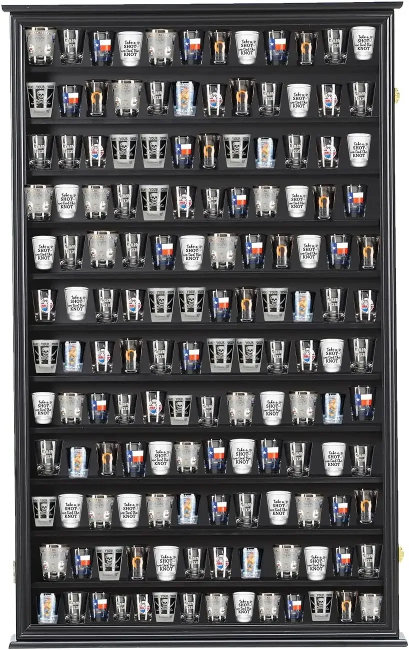 

Storage Display Case Large Solid Wood Cabinet Rack Holder Wall Mounted Black Shadow Box Lockable with UV Protection Acrylic