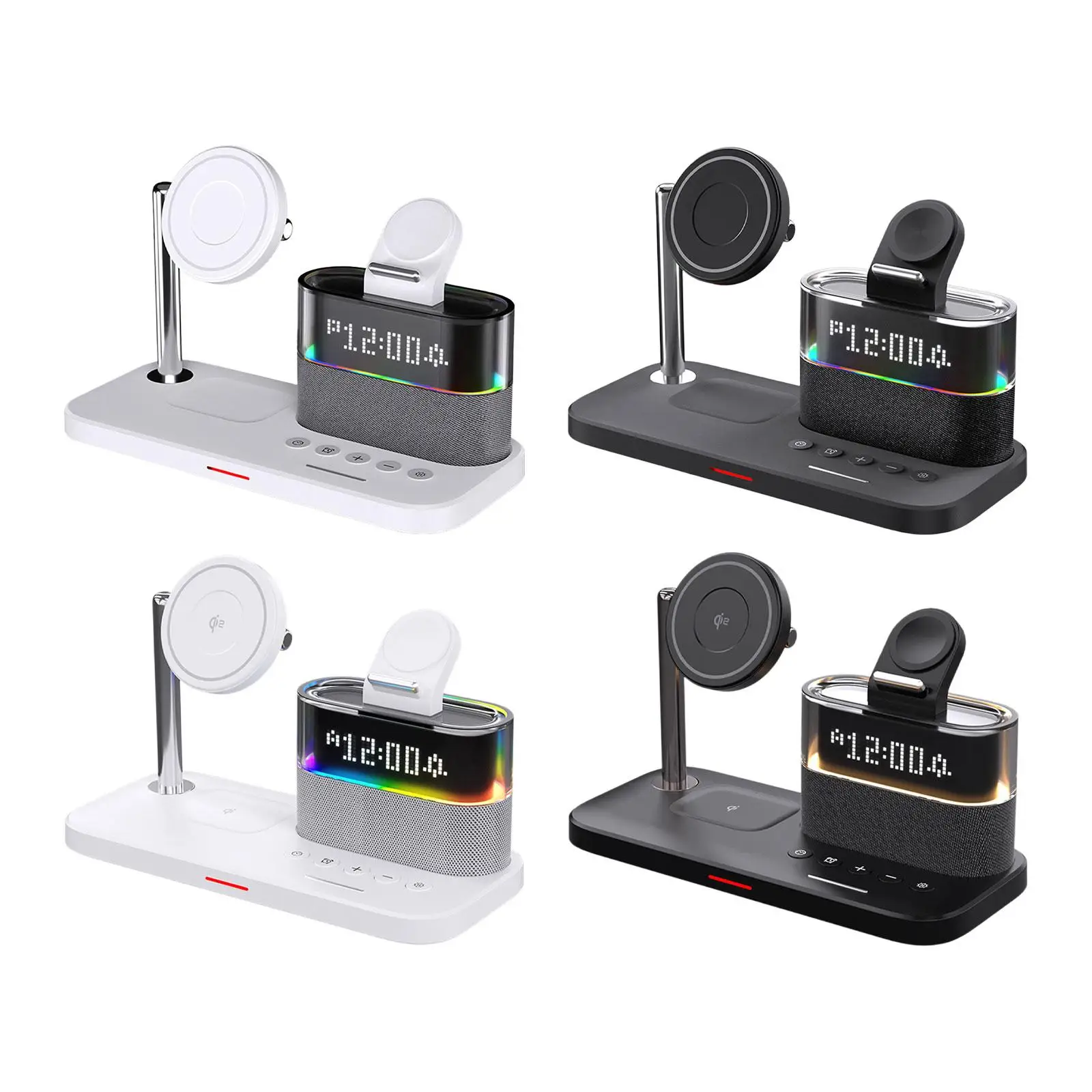 

3 in 1 Wireless Charger Stand Dock RGB Light with Alarm Clock Watch Earbuds Phone Charger Station for Office Indoor Home Bedroom