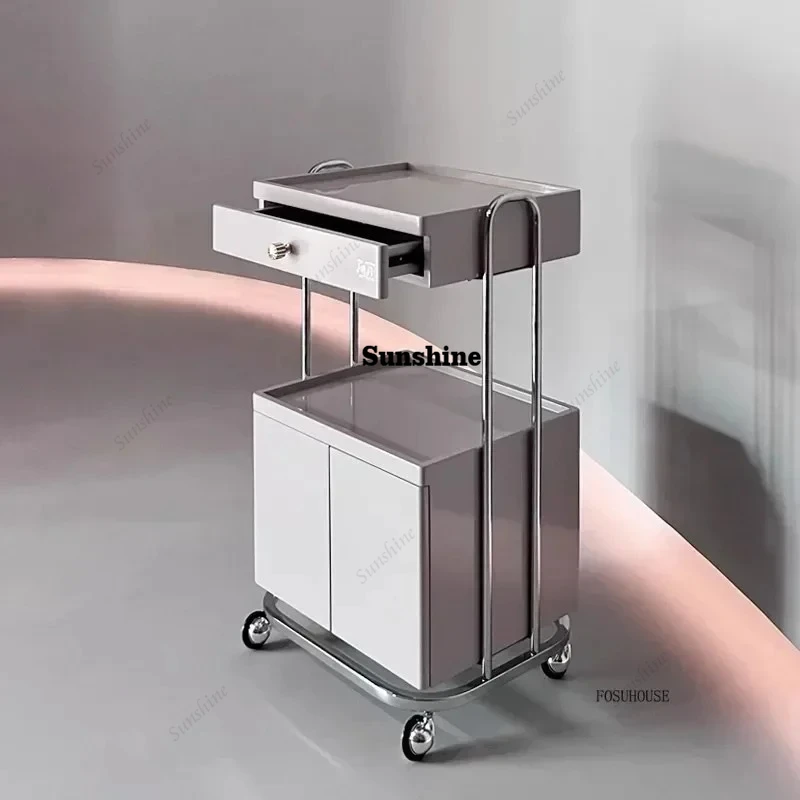 

Utility Beauty Salon Tattoo Trolley Barber Hair Salon Tool Trolleys Cosmetic Spa Salon Furniture Auxiliary Storage Cart F e
