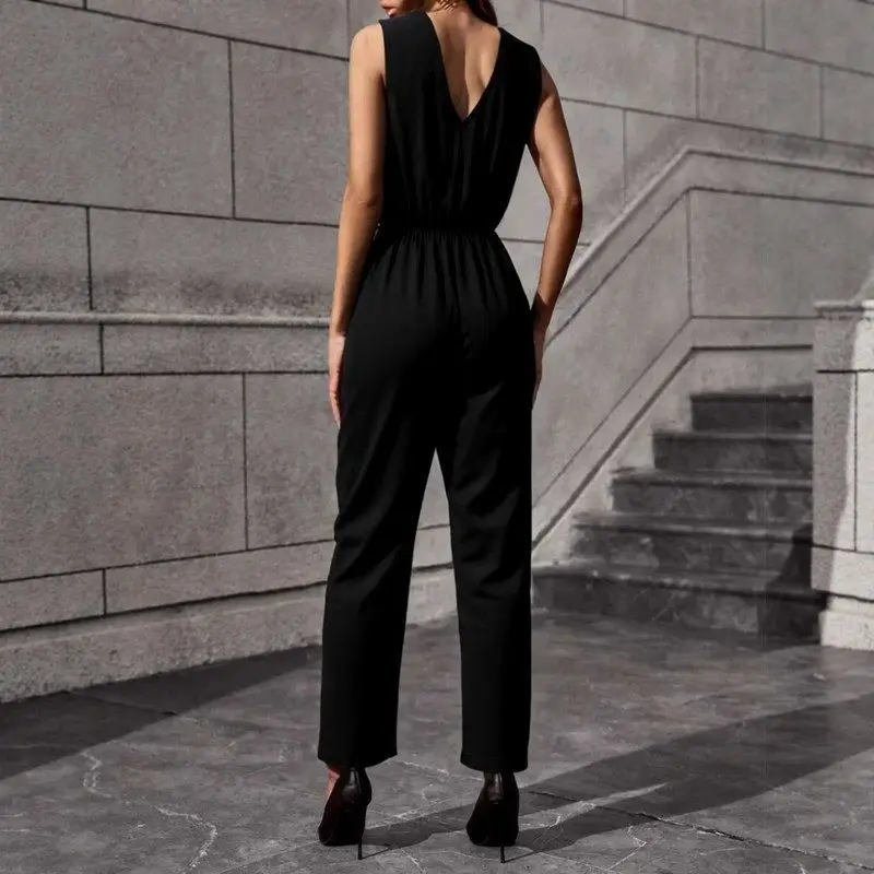 2025年新作セクシーファッション無地ウエストシェイプカジュアルワンピーススーツ、プラスサイズ女性向けローウエストロングパンツ、ポリエステル製