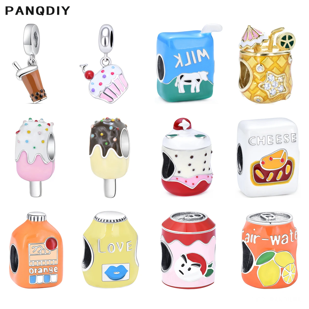 

PANQDIY 925 sterling silver Charms beads ice cream milk pineapple orange juice drink shaped jewelry Fit original bracelets gifts