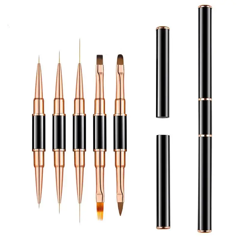 5 Pcs Double-Ended Nail Art Brushes Liner Detail Thin Brushes Nail Drawing Pen 3D Nail Art Decorations Home DIY Tool