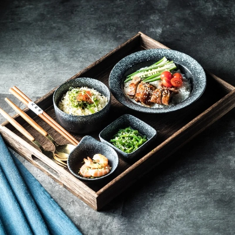 

Single-serving Tableware Set Ceramic Household Fat Reducing Plates Bowl Plate Tray Breakfast Plate Japanese Style