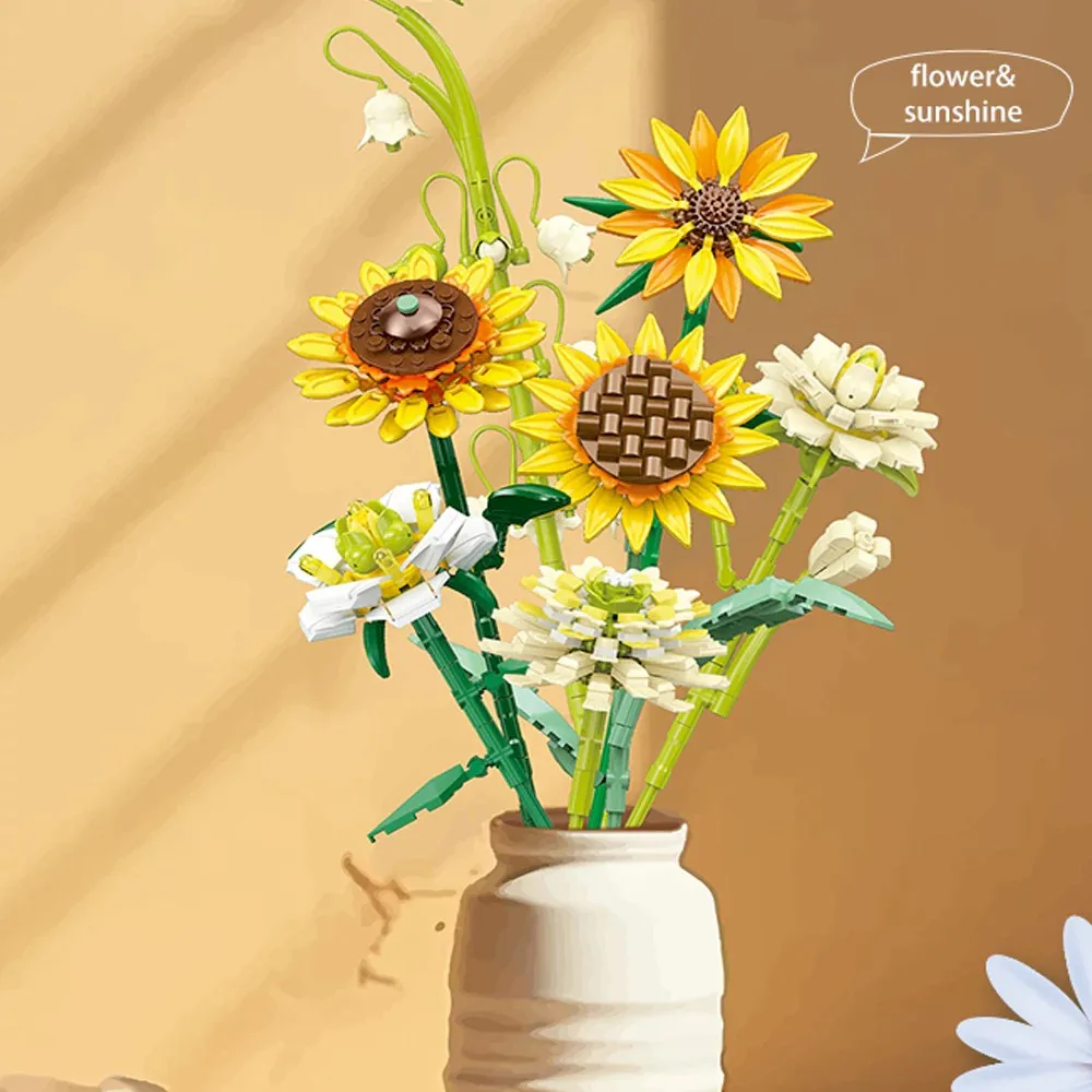 

Creative Flower Arrangement Sunflower Building Blocks DIY Bouquet Model Brick Puzzle Assembly Toys Girl Gift Home Decoration