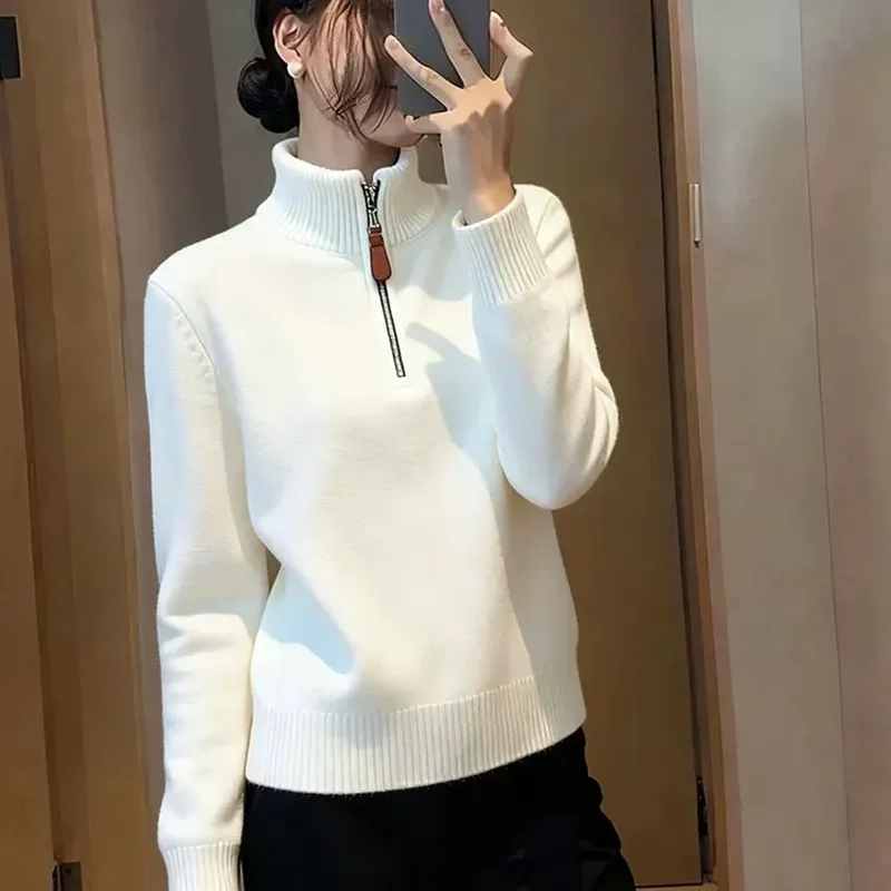 

Design-Sense Half-Zip Turtleneck Base Sweater Women's Outer Wear Autumn Winter 2026 New Loose All-Match Slim Sweater Tops