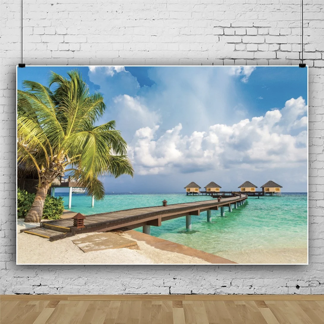 Halo Beach Coconut Grove Seaside background Summer seaside baby birthday party decoration Wedding photo vinyl background