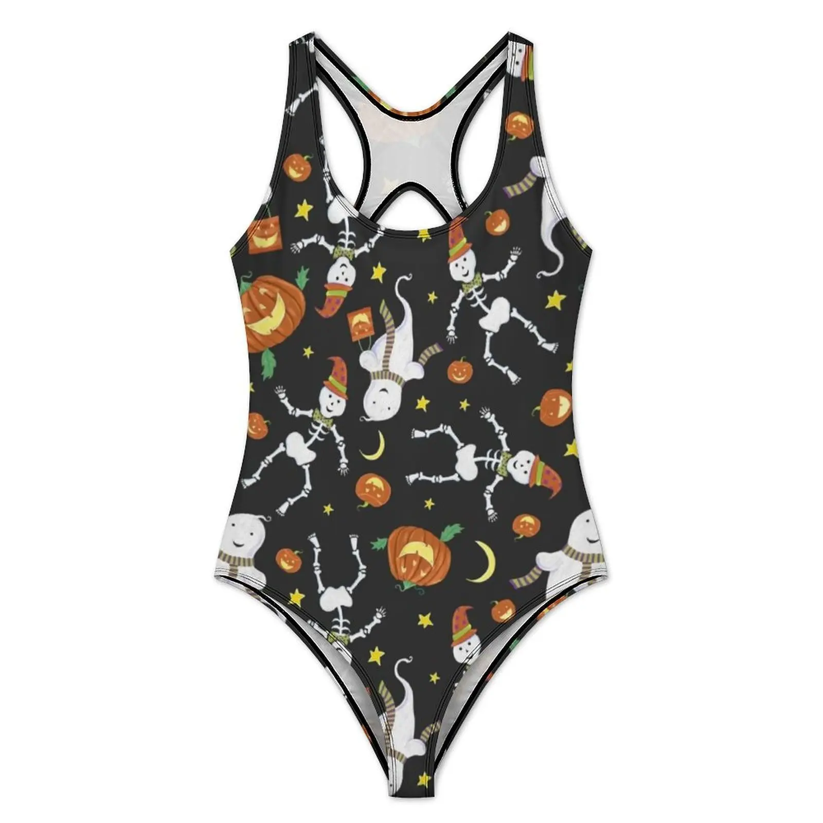 Halloween Bone Skeleton Swimsuit Cartoon Ghost Pumpkin Push Up Swimwear One Piece Surfing Bathing Suit Bodysuit Sexy Beachwear