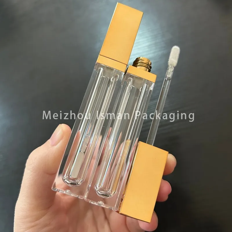 50 pçs luxo 6ml quadrado varinha de ouro vazio tubo batom líquido claro lipgloss recipiente tubos embalagem de maquiagem com aplicador