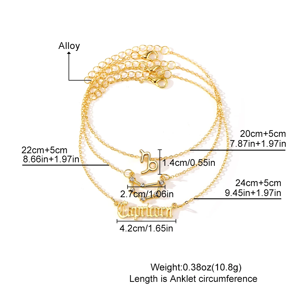 IPARAM Gold Color 12 Constellations Zircon Anklet for Women Summer Vacation Beach Anklets Fashion Jewelry Gifts