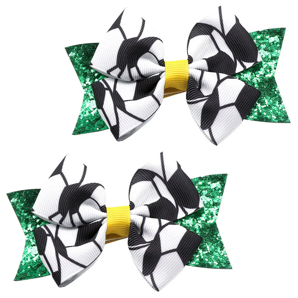 

2 шт. заколки для волос с бантом в футбольном стиле, милые аксессуары для волос для девочек, для спорта, дня рождения, выпускного, банкета, футбольные принадлежности для девочек