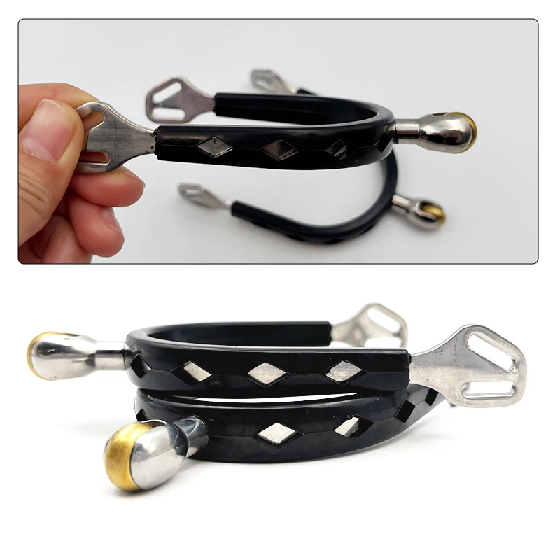 covered-hollow-roller-spur-spur-strap-brass-roller-ball-spur-rubber-coated-stainless-steel-spur-roller-spur-with-black-nylon-s