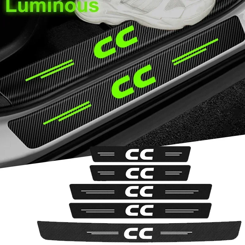 Auto Door Entry Pedal Guards for VW CC Emblem Luminous Car Door Threshold Scuff Plate Decals Carbon Fiber Sill Protect Stickers