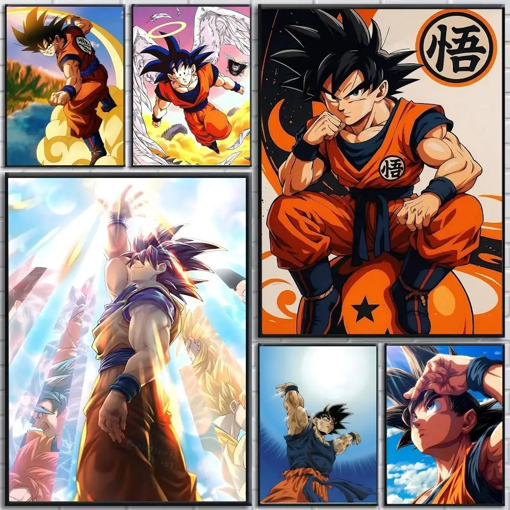 Anime DRAGON BALL Son Goku posters Self-adhesive Paper Print Home Living Room Bedroom Entrance Bar Cafe Art
