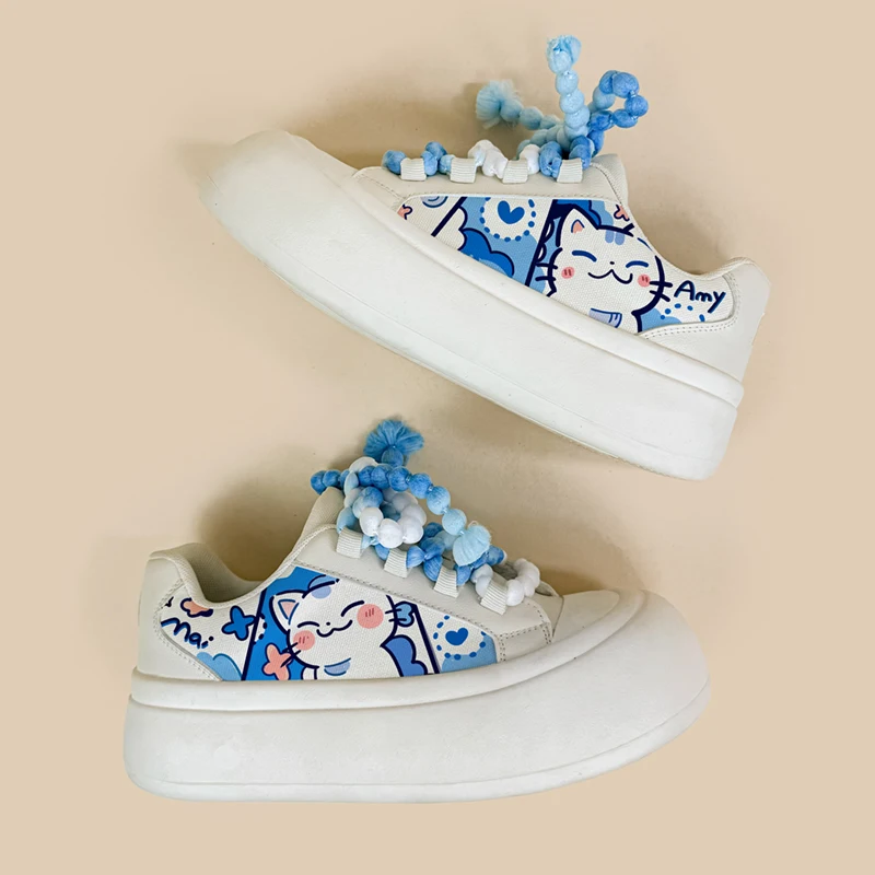 Amy and Michael Kawaii Anime Cartoon Shoes Lovely Girls Students Casual Chunky Sneakers Female Women Breathable Canvas Shoes