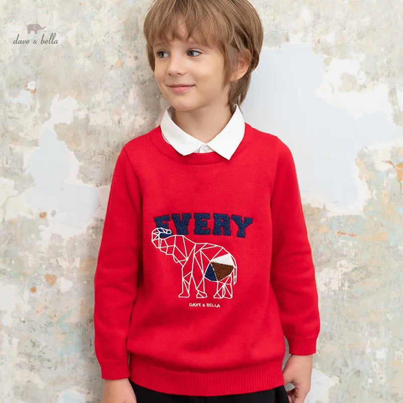 

Dave Bella Winter Kids Clothes Sweaters 100% Cotton Boys Knitwear Children Red Pullover Outwear 3-13 Years DK4238184