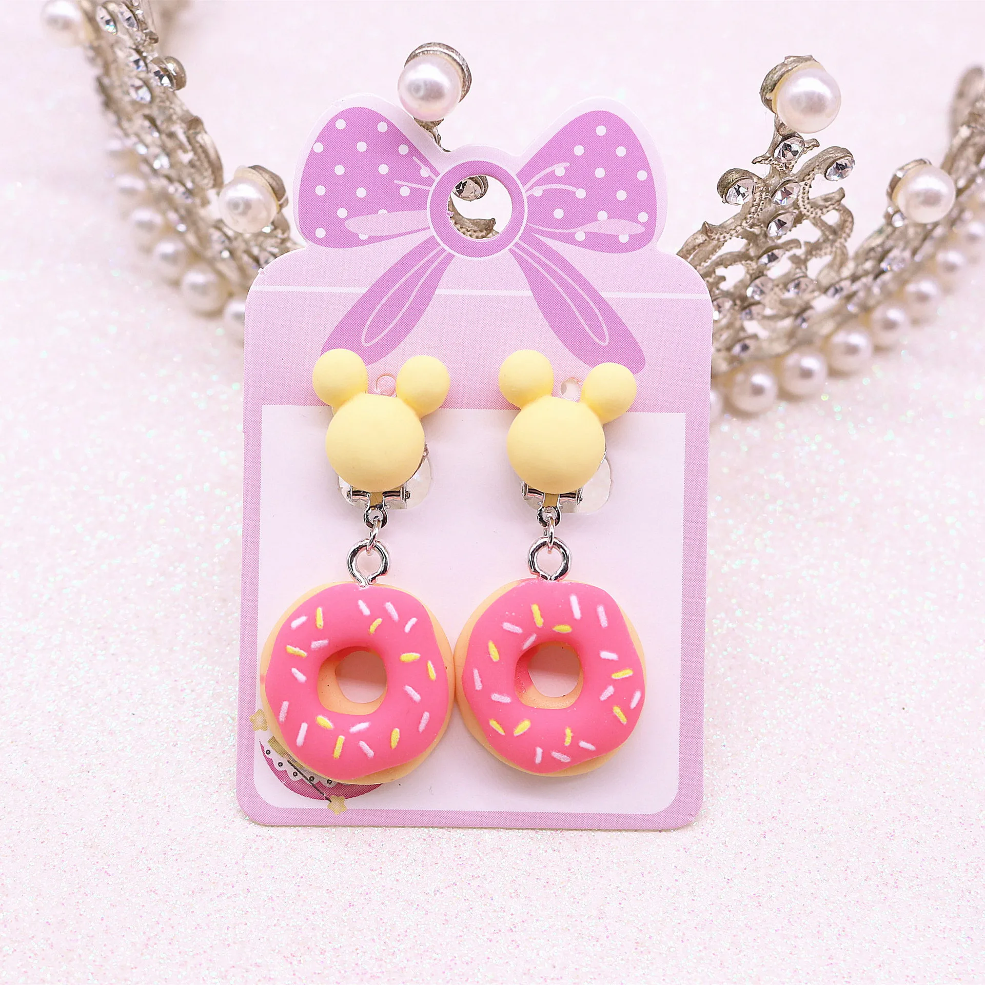 Pink Cute Donut Ice Cream Cup Cake No Pierced Clip on Delicious Earrings For Kids Teens Girls Cute Lovely Earring Jewelry