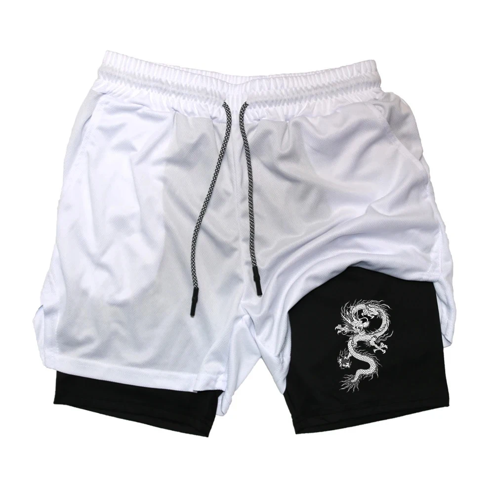 Double-Deck shorts esportivos para homens, corrida, academia, fitness, treinamento, corrida, fundo, calças curtas, roupas esportivas, roupas masculinas, 2 em 1