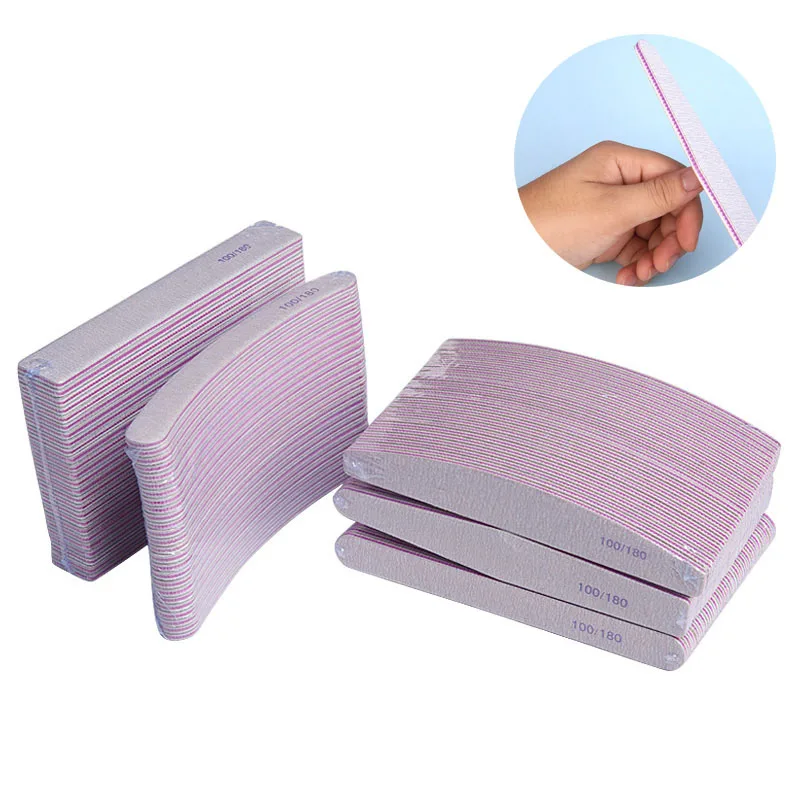 Nail File Buffer 100/180 Grit Half Moon Nail Files Double Side Sandpaper Nail Sanding Grinding Gel Nail Polish Manicure Tool