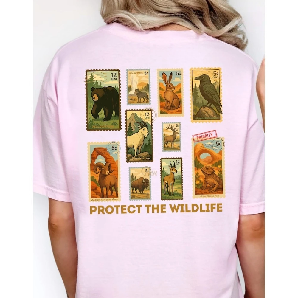 Protect Wildlife Stamps Shirt Nature Lover Tee Respect The Locals Tshirt Comfortable Personality Women Tops Simple Style
