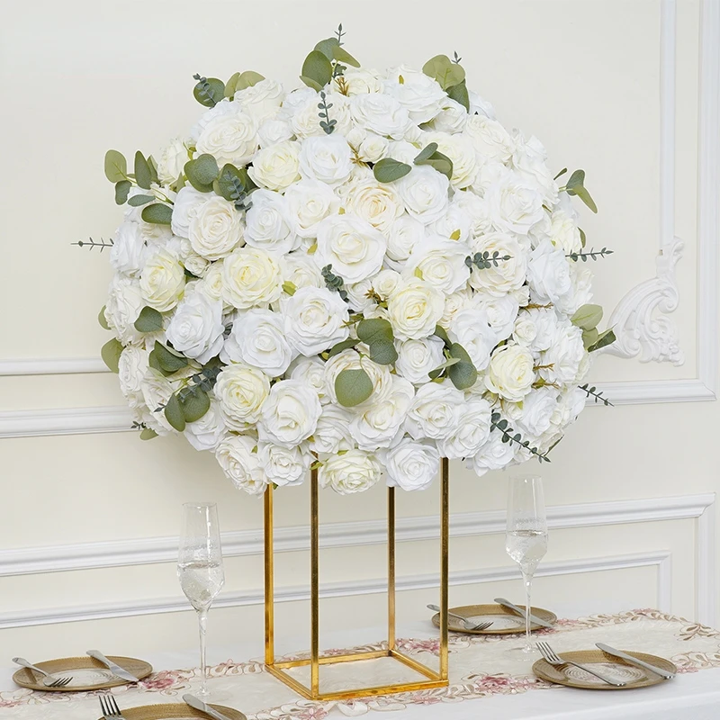 

70cm 3/4 Wedding Table Centerpiece Flower Ball Artificial Flowers White Rose Greenery Road Lead Floral Arrangement Event Decor