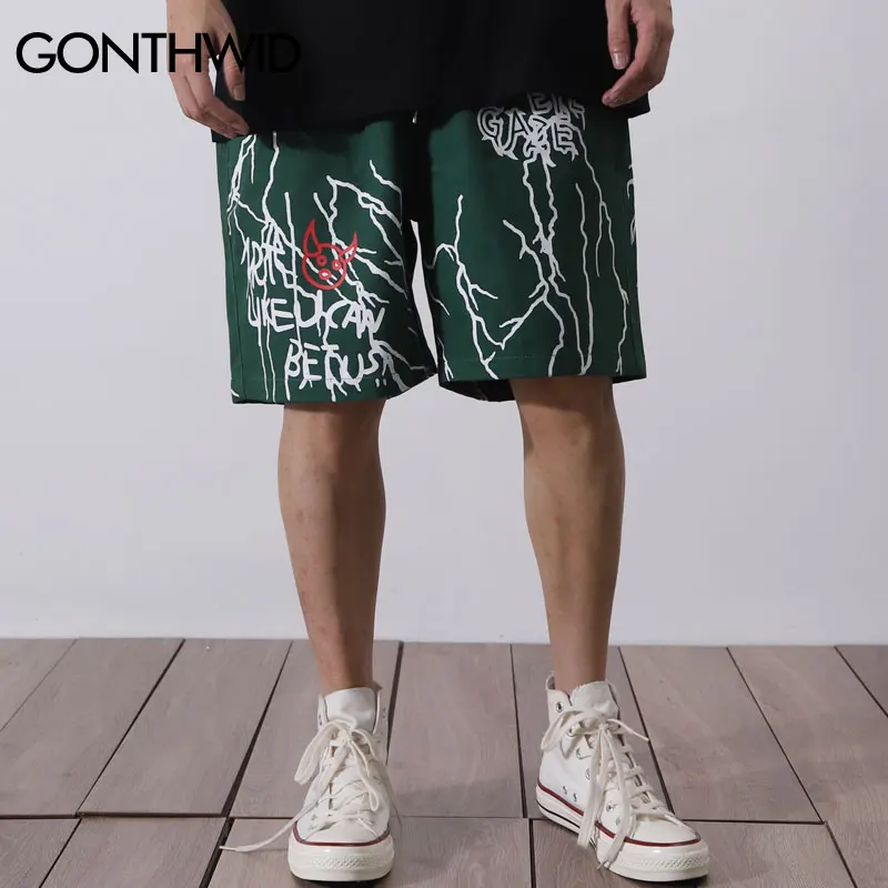 

GONTHWID Harajuku Graffiti Print Shorts Harajuku Hip Hop Casual Baggy Pockets Short Trousers Streetwear Men Summer Fashion Pants