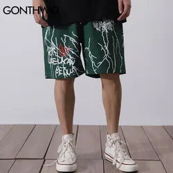 GONTHWID-pantalones cortos con estampado de grafiti Harajuku para hombre, ropa de calle informal con bolsillos holgados, Hip Hop, moda de verano