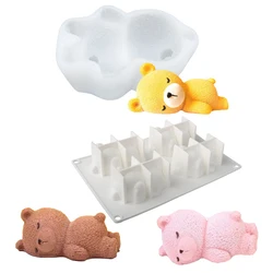 Single Cavity or 4-Cells Sleeping Bear Design Silicone Cake Molds Mousse Mould Food Grade Dessert Baking Tools Kitchen Supplies