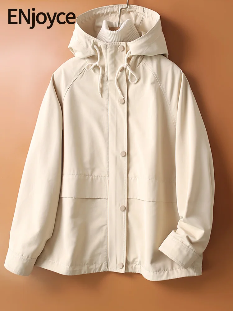 

ENjoyce Women Vintage Hoodie Jackets Urban Outdoor Zipper Short Coats Outerwear for Autumn Casual Loose Hooded Windbreaker