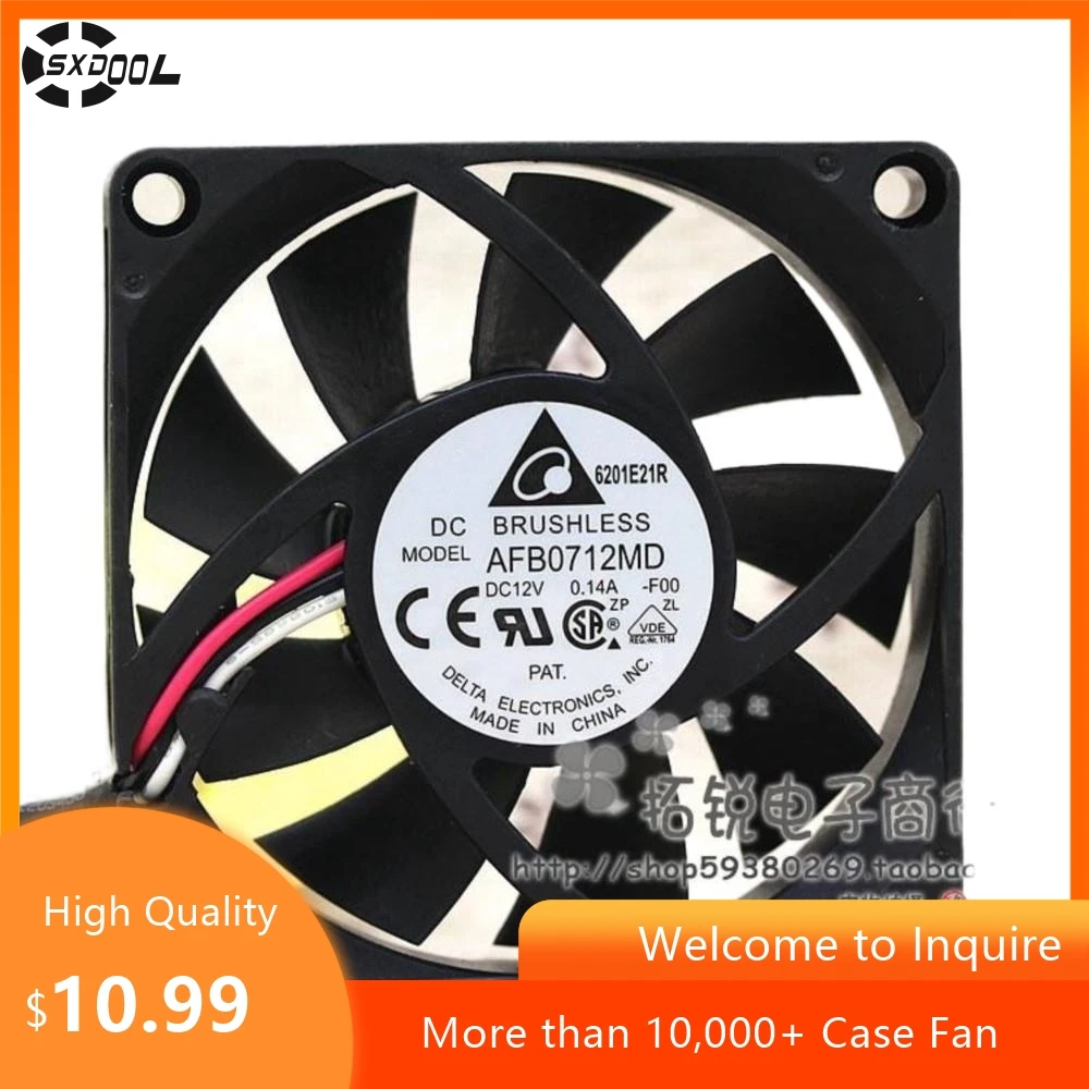 

70mm 7cm Fan for Delta AFB0712MD 7020 12V 0.14A Silent Double Ball Bearing Fan, 3300 RPM, 28.18 CFM, 31 dBA Noise