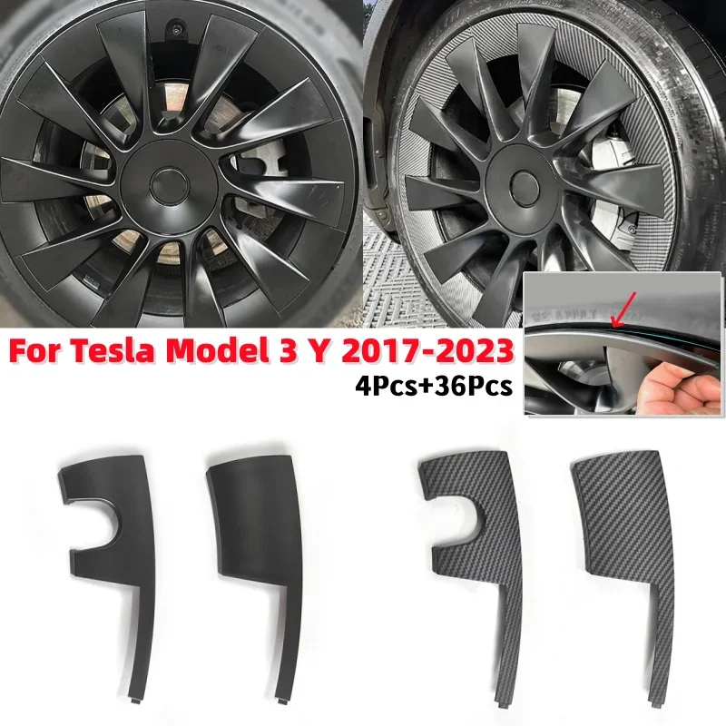 40Pcs/set 20 Inch Wheel Protectors ABS Hubcap Stickers Accessories Car Hubcap Protective Decals For Tesla Model 3 Y 2017-2023