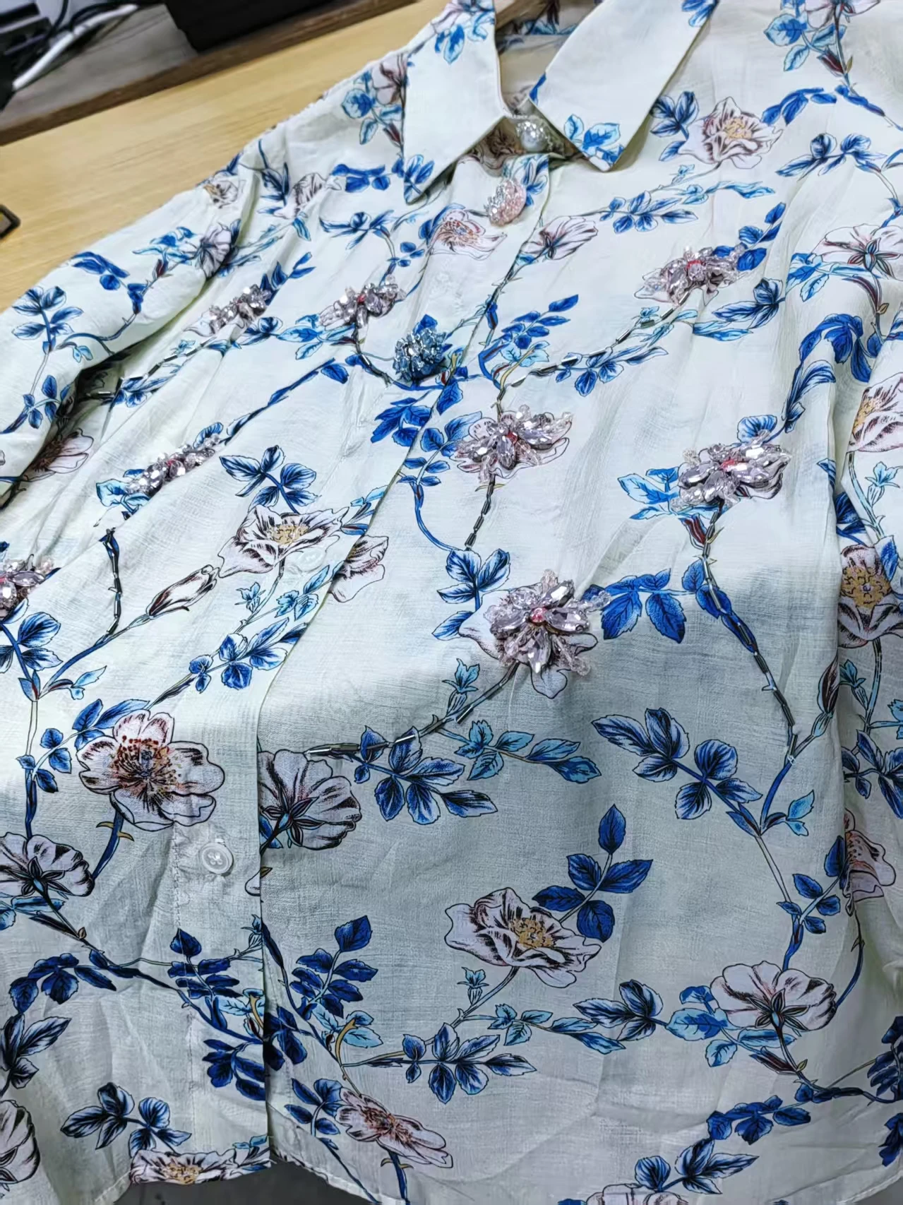 

Реальные фото: Летние блестящие хлопковые рубашки и блузки с цветочным узором и стразами для вечеринок, легкие солнцезащитные топы для женщин