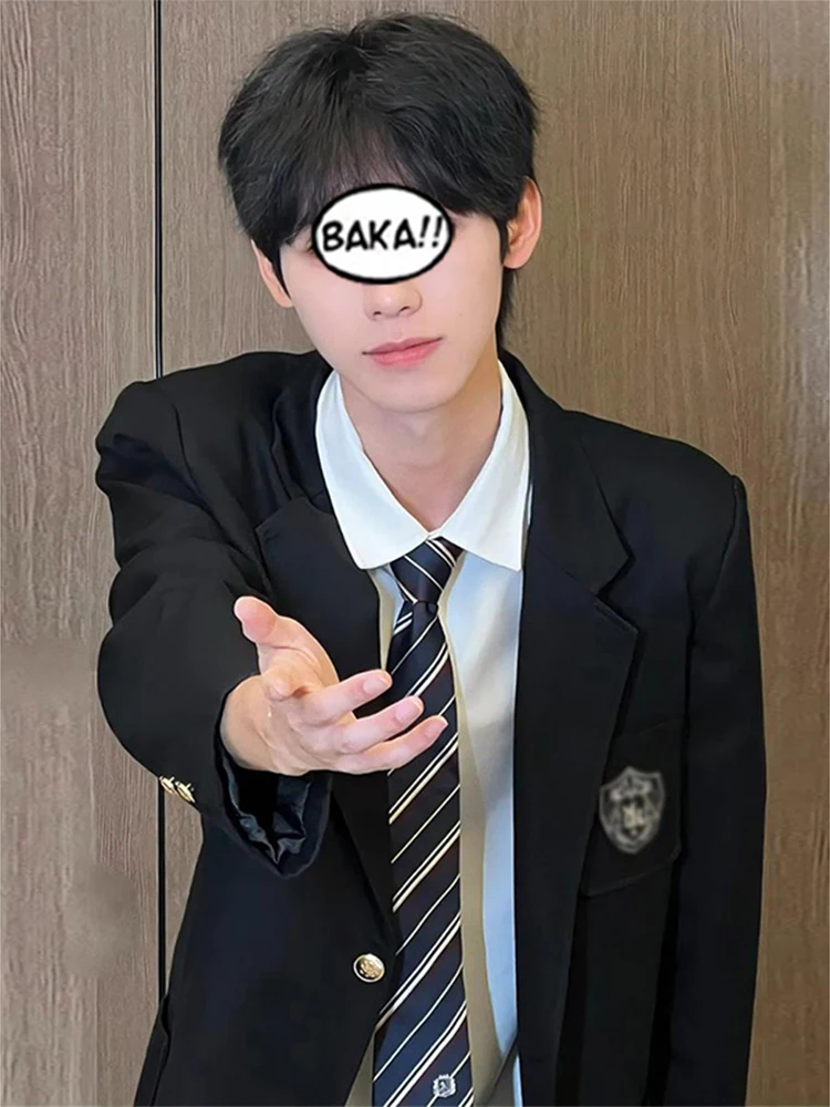 

Черный мужской костюм-униформа DK: элегантный комплект в университетском стиле, полный набор для мальчиков, повседневная одежда из полиэстера