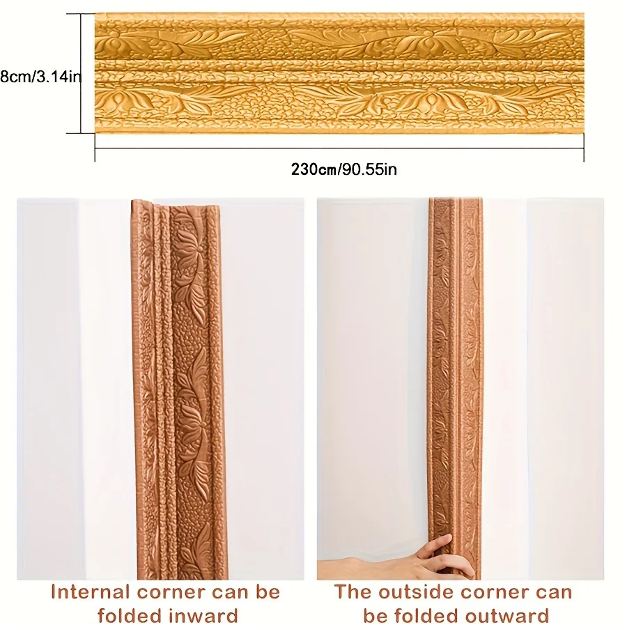 230cm Foam Wall Edge Strip Stickers Can be folded in half Self-Adhesive Waterproof Baseboard Corner Waist Line Sticker HomeDecor