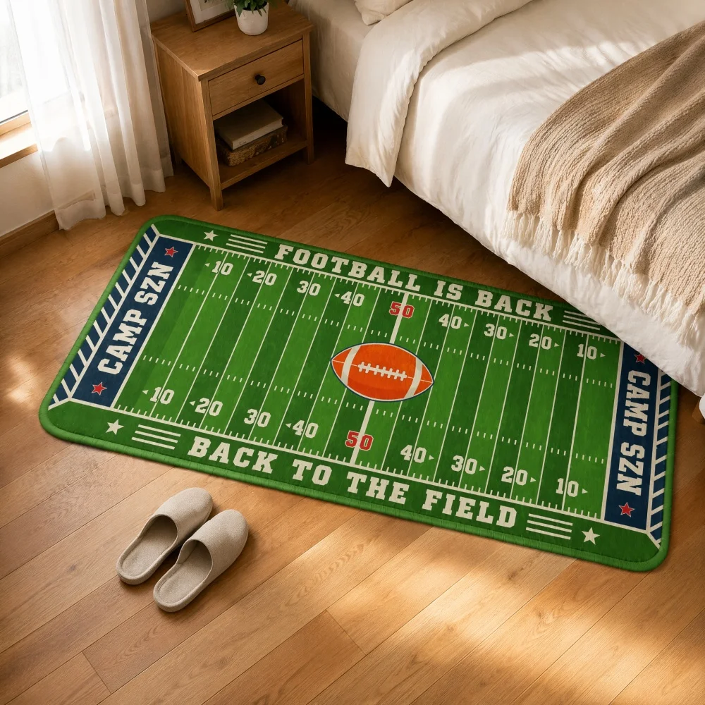 Flannel Long Runner Floor Mat Vintage Football Yard Line Print Non Slip Absorbent Rug  Sports Bedroom Decor Doormat