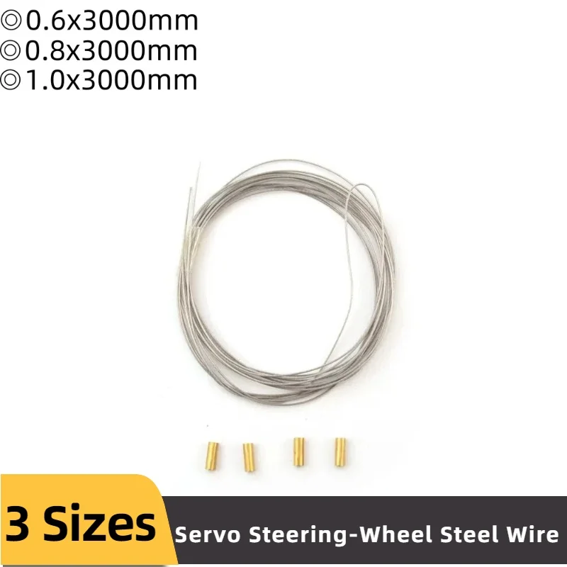 1Set Dia 0.6/0.8/1.0mm Servo Steering-wheel Steel Wire 3m Pull Rope Winch  Kit With Brass Tube for RC Airplane