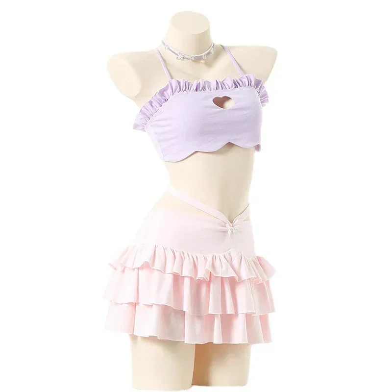 2024 Summer Sweet Girl Anime Cute Love Hollow Swimsuit Unifrom Cake Skirt Women Macaron Swimwear Outfits Costumes Cosplay CMM221