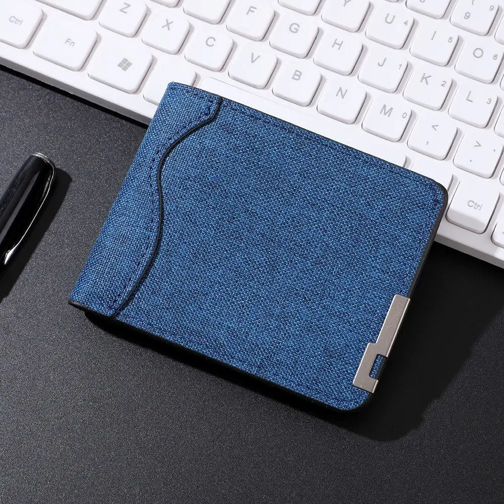 Retro Canvas Short Wallet Metal Decoration Solid Color Men's Slim Fit Wallet Compact Multi-Card Ultra Thin Wallet Outdoor