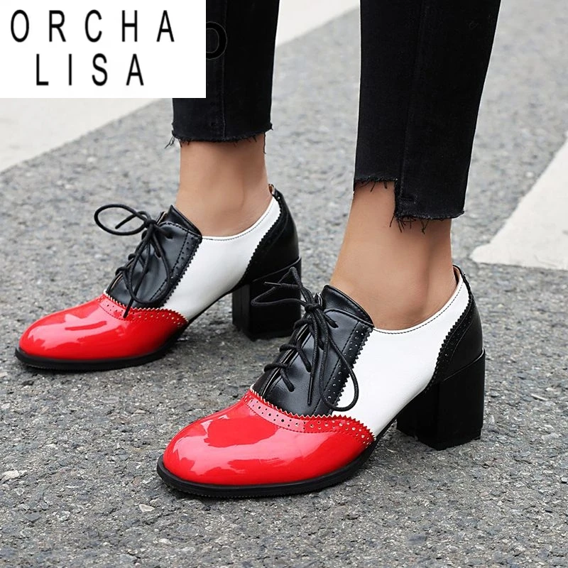 

ORCHA LISA 2025 Новый дизайн Женские повседневные туфли-лодочки с круглым носком и блочным каблуком 6 см на шнуровке Смешанные цвета Плюс Размер 46 47 48 Мягкая повседневная обувь