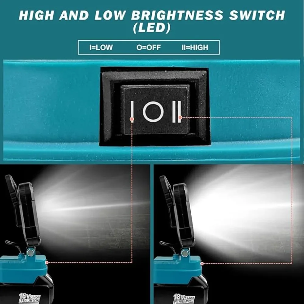 Tragbare Taschenlampe mit USB-Anschluss für Makita 18V Li-Ion-Akku, LED-Taschenlampe mit Haken für Notbeleuchtung, USB-Ladeanschluss – Detail 5