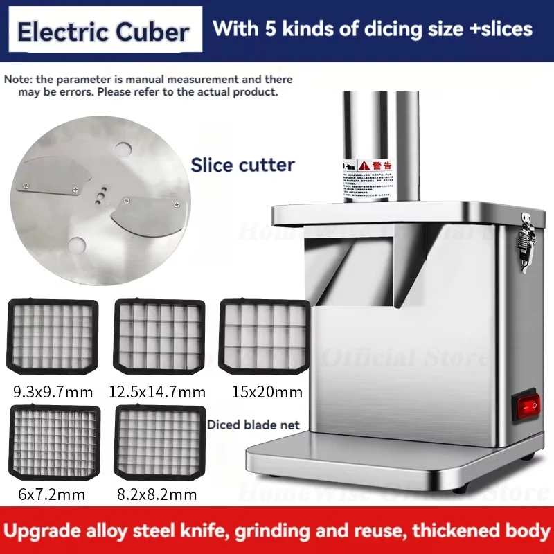 

HomeWise Commercial Electric Vegetable Cube Cutting Machine Fruit Slicer Cutting Strip Dice Food Processor With 5 Blades