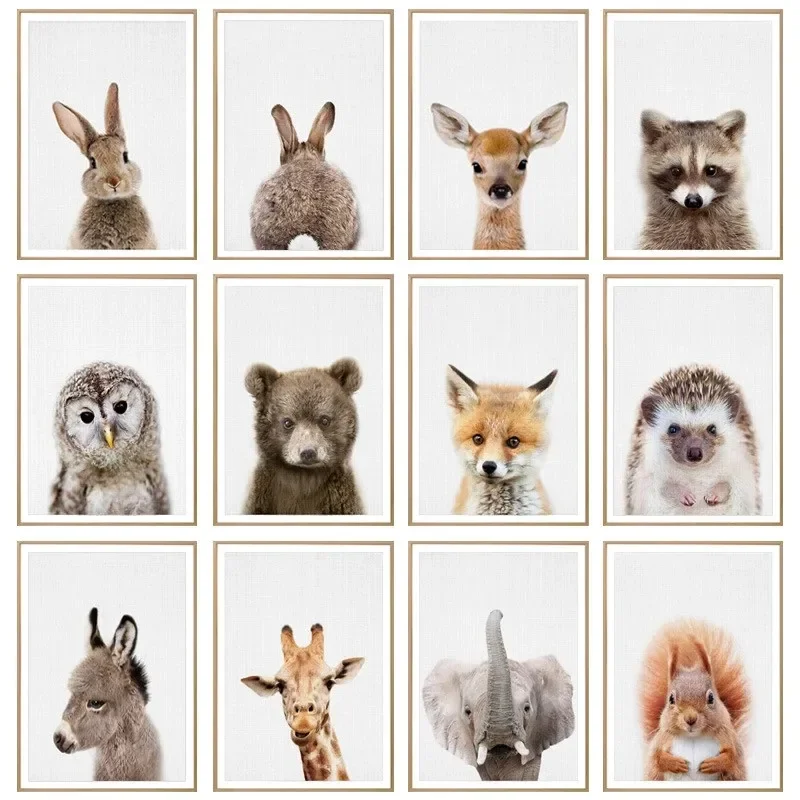 Cute Nursery Baby Animal Poster Wall Canvas Pictures Rabbit Painting Home Accessories Poster Decor Wall Charts Children Bedro