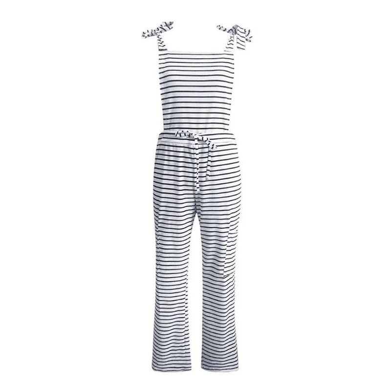 Women Tassel Drawstring Long oversized Jumpsuits 2023 Striped Print Pocket Overalls Summer Loose Casual Female Jumpsuit Stylish