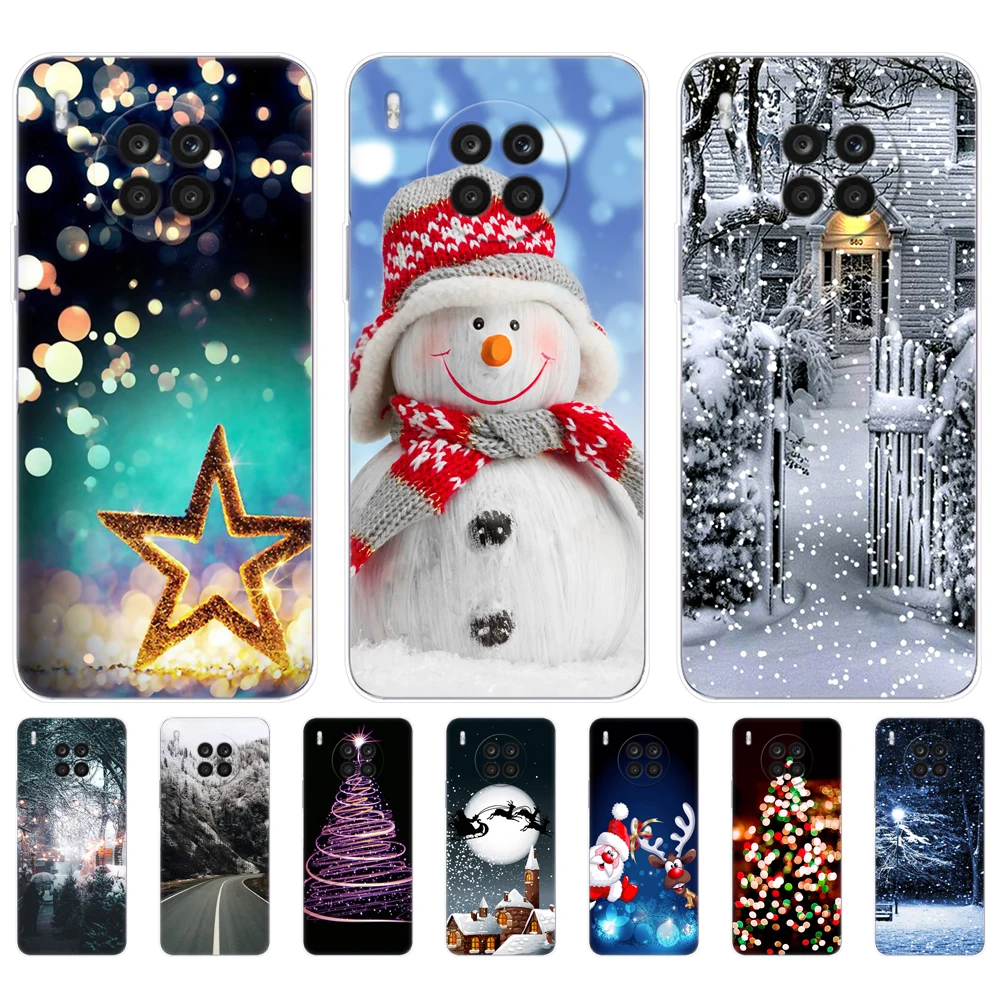 For Honor 50 Lite Case 6.67 inch Back Phone Cover For Huawei Honor 50 Lite Light Silicon Bag winter christmas snow tree new year