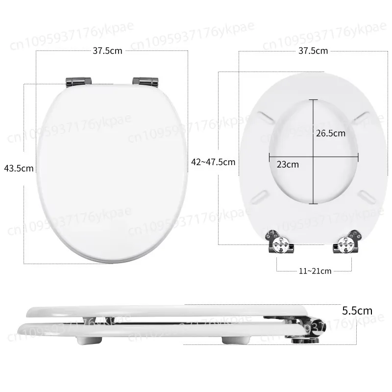 MDF Toilet Seat White Wooden Toilet Lid with Soft Closing Hinge