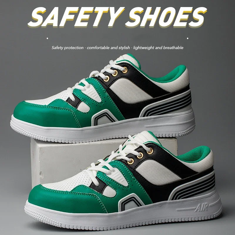Fashion Safety Boots Men's Plastic Steel Head Anti shoes Impact Kevlar Midsole Anti Puncture Wear-resistant Board Shoes