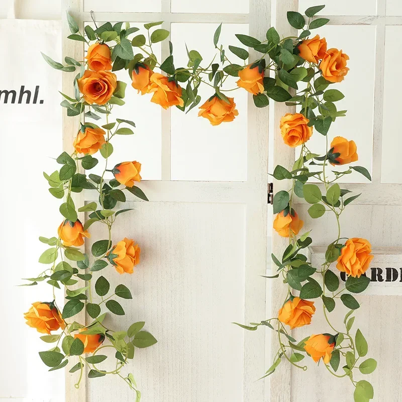 

225cm Artificial Rose Vine 10-head Flowers Wall Hanging Simulating Evergreen Green Plants Garden Wedding Rose Flowers Vine Decor