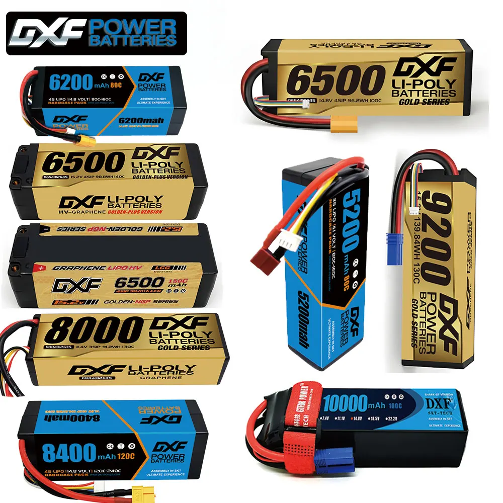 

DXF Аккумулятор 4S 6S Lipo 14,8 В 15,2 В 22,2 В 5200 мАч 6200 мАч 6500 мАч 7000 мАч 8000 мАч 8400 мАч 9200 мАч 10000 мАч Жесткий чехол для радиоуправляемого автомобиля