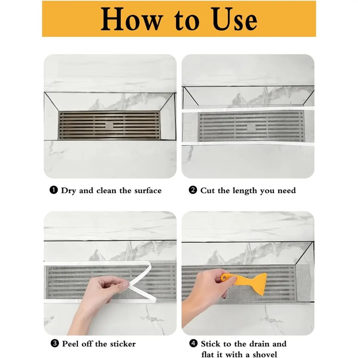 Coletor descartável do cabelo do dreno da chuveiro de 2 pacotes com ferramenta da remoção, adesivos autoadesivos das tampas do dreno do assoalho para o hotel em casa